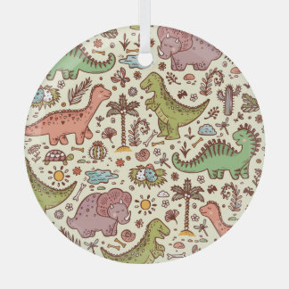 Schattigee Cartoon Dinosaurus  Patroon Glas Ornament