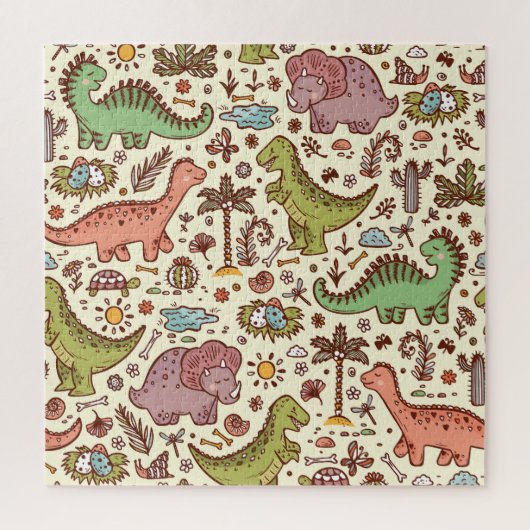 Schattigee Cartoon Dinosaurus  Patroon Legpuzzel (Verticaal)