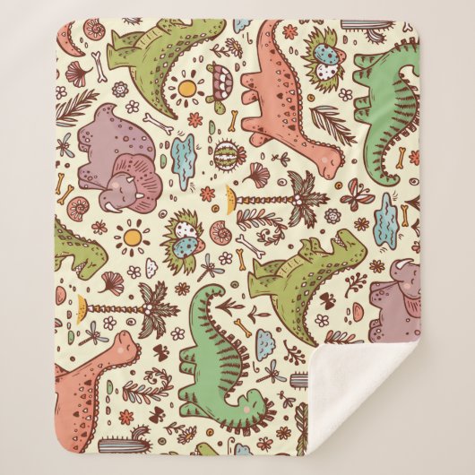 Schattigee Cartoon Dinosaurus Patroon Sherpa Deken (Voorkant)