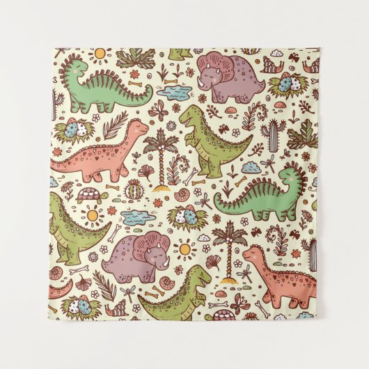 Schattigee Cartoon Dinosaurus  Patroon Wandkleed (Voorkant)