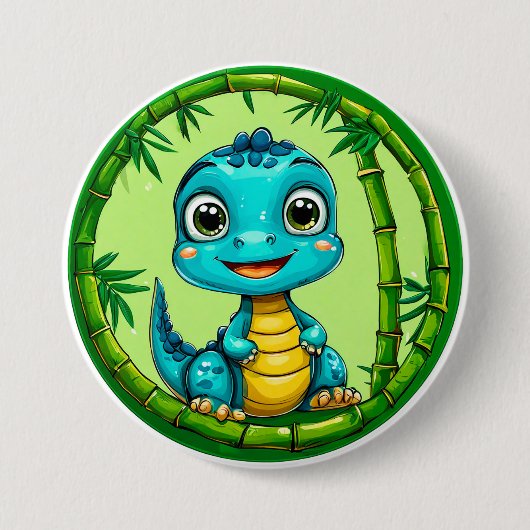 Schattigee cartoon dinosaurus ronde button 7,6 cm (Voorkant)