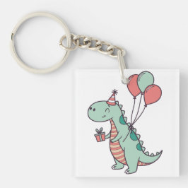 Schattigee Cartoon Dinosaurus Verjaardag Ontwerp Sleutelhanger
