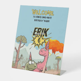 Schattigee Cartoon dinosaurus verjaardag Reclamebord Met Voetstuk