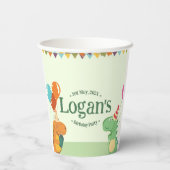 Schattigee Cartoon Dinosaurus Verjaardagsfeest Papieren Bekers (Achterkant)