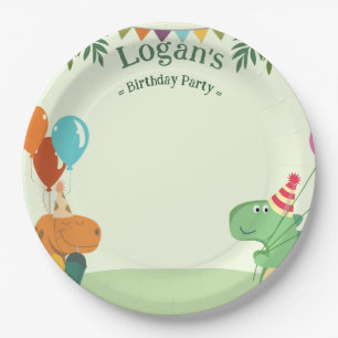 Schattigee Cartoon Dinosaurus Verjaardagsfeest Papieren Bordje