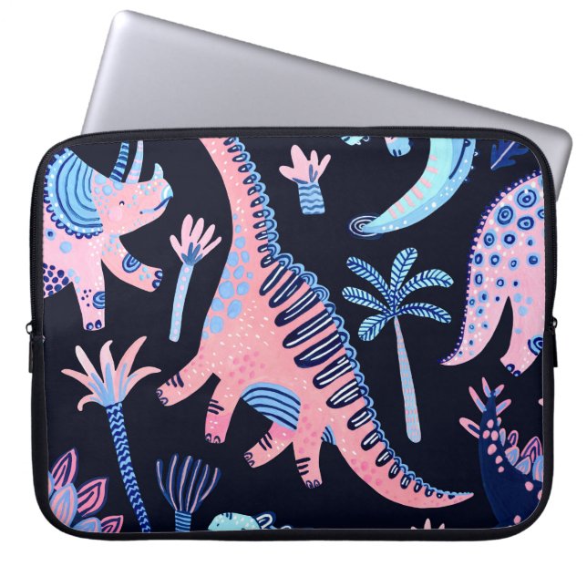 Schattigee cartoon dinosaurussen patroon. laptop sleeve (Voorkant)