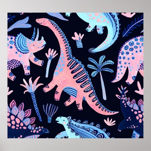 Schattigee cartoon dinosaurussen patroon. poster (Voorkant)
