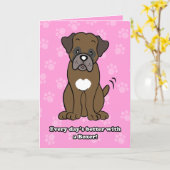 Schattigee Cartoon Dog Boxer Wenskaart Kaart (Gele Bloem)