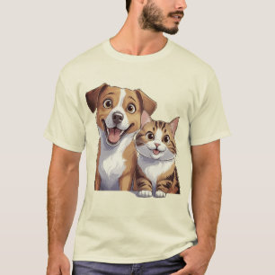Schattigee Cartoon Dog en Cat Art Print – Whimsica T-shirt