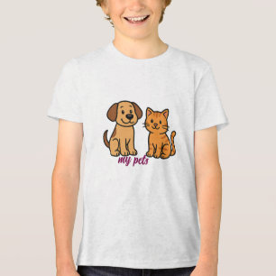 Schattigee Cartoon Dog en Cat Tri-Blend Shirt