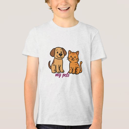 Schattigee Cartoon Dog en Cat Tri-Blend Shirt (Voorkant)