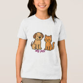Schattigee Cartoon Dog en Cat Tri-Blend Shirt (Voorkant)