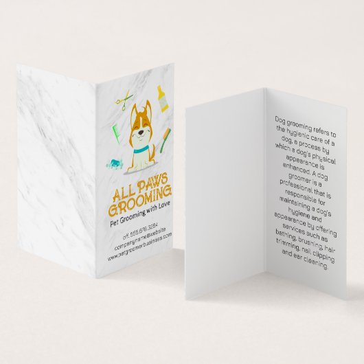 Schattigee Cartoon Dog en Grooming Tools Visitekaartje (Binnen en buitenkant)
