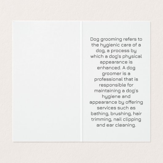 Schattigee Cartoon Dog en Grooming Tools Visitekaartje (Binnenkant ongevouwen)