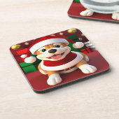 Schattigee Cartoon Dog in Santa Outfit Bier Onderzetter (Linkerzijde)