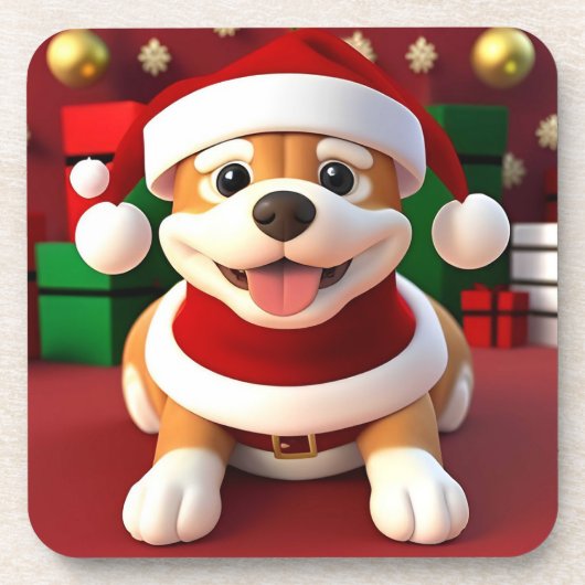 Schattigee Cartoon Dog in Santa Outfit Bier Onderzetter (Voorkant)