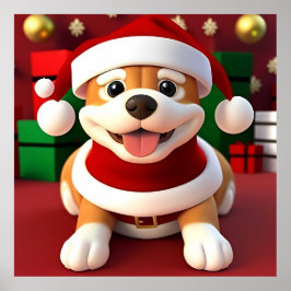 Schattigee Cartoon Dog in Santa Outfit Poster