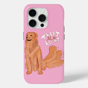 Schattigee Cartoon Dog Quote "Behandel me goed" iPhone 15 Pro Case