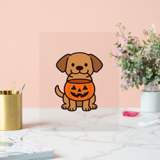 Schattigee Cartoon Dog Trick-or-Treating Classic T Acryl Bord (Huwelijk)