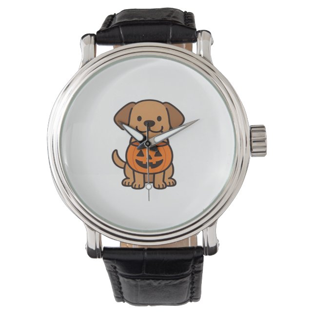 Schattigee Cartoon Dog Trick-or-Treating Classic T Horloge (Voorkant)
