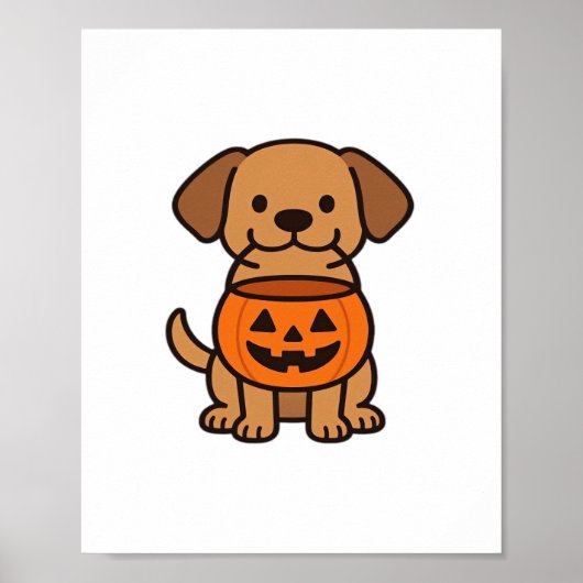 Schattigee Cartoon Dog Trick-or-Treating Classic T Poster (Voorkant)