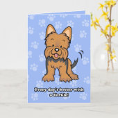 Schattigee Cartoon Dog Yorkie Wenskaart Kaart (Gele Bloem)