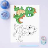 Schattigee Cartoon Dragon kleurplaat Flyer (Enkel)