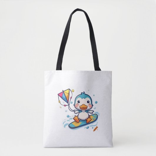 "Schattigee Cartoon Duckling Kiteboarding - Witte Tote Bag (Voorkant)