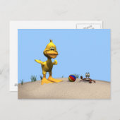 Schattigee Cartoon eend en krab op het strand Briefkaart (Voorkant / Achterkant)