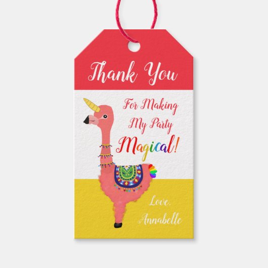 Schattigee Cartoon Eenhoorn Flamingo Llama Verjaar Cadeaulabel (Voorkant)