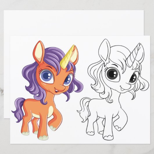 Schattigee Cartoon Eenhoorn kleurplaat (Voorkant / Achterkant)