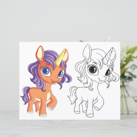 Schattigee Cartoon Eenhoorn kleurplaat (Staand voorkant)