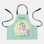 Schattigee Cartoon Eenhoorn met Regenboogmanen Schort (Voorkant)