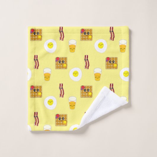 Schattigee Cartoon Egg, Bacon, Waffles en Oranje J Bad Handdoek (Wasdoekje)