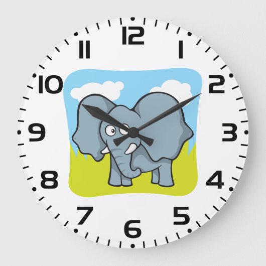 Schattigee Cartoon Elephant Fun Oerwoud Dier Grote Klok (Voorkant)