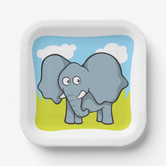 Schattigee Cartoon Elephant Fun Oerwoud Dier Papieren Bordje (Voorkant)