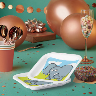 Schattigee Cartoon Elephant Fun Oerwoud Dier Papieren Bordje
