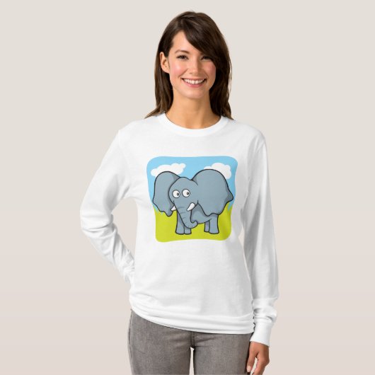 Schattigee Cartoon Elephant Fun Oerwoud Dier T-shirt (Voorkant volledig)