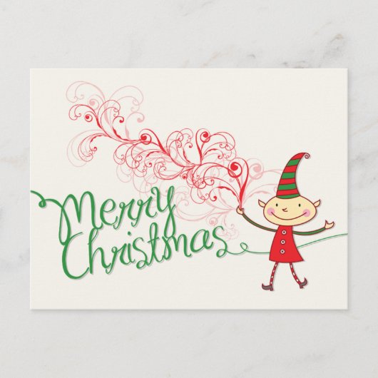 Schattigee Cartoon Elf & Swirls Magische Vrolijk K Feestdagenkaart (Voorkant)