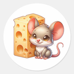 Schattigee Cartoon en kaas Ronde Sticker