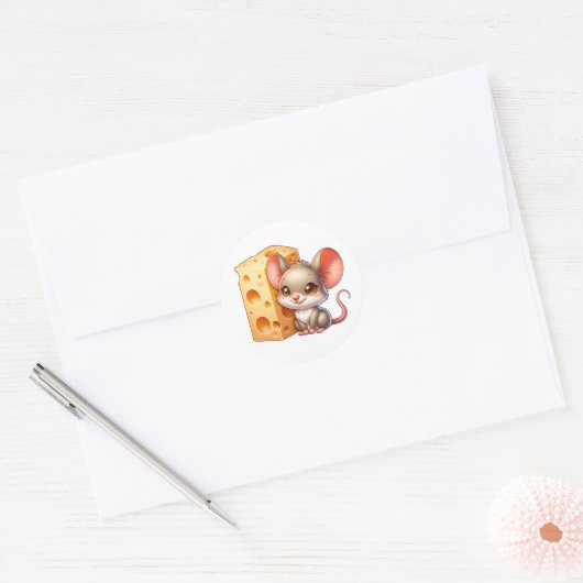 Schattigee Cartoon en kaas Ronde Sticker (Envelop)