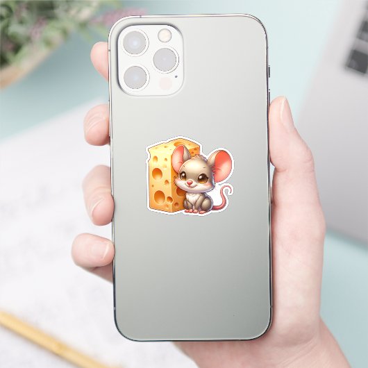 Schattigee Cartoon en kaas Sticker (Telefoon)