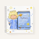 Schattigee cartoon engel met blauw notitieboek (Voorkant)