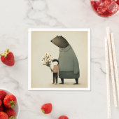 Schattigee cartoon fee beer en jongen. Verjaardag  Servet (Insitu)