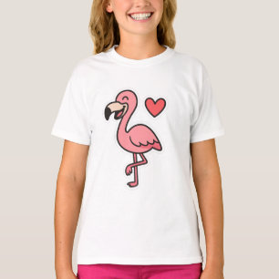 Schattigee Cartoon Flamingo Sticker met Hart T-shirt