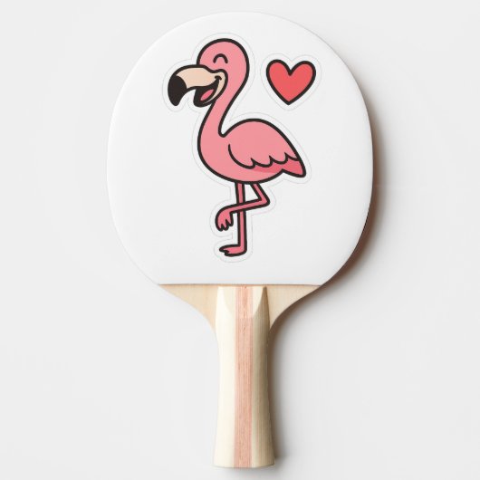 Schattigee Cartoon Flamingo Sticker met Hart Tafeltennisbatje (Voorkant)