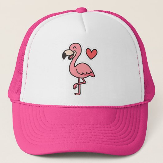 Schattigee Cartoon Flamingo Sticker met Hart Trucker Pet (Voorkant)