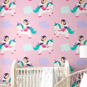 Schattigee Cartoon Flying Eenhoorn Roze Kwekerij K Behang