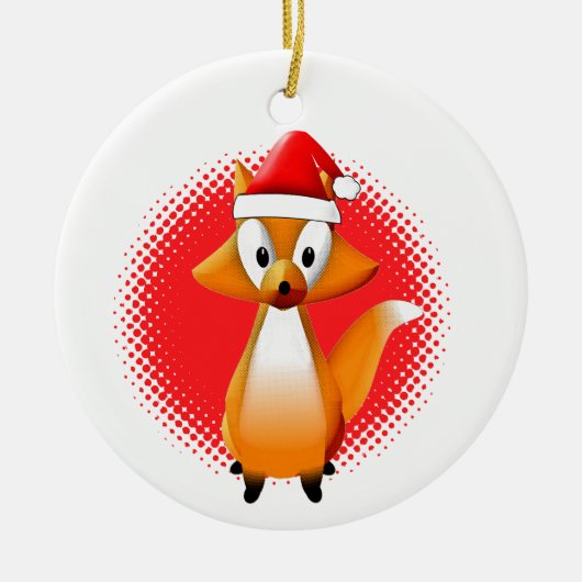 Schattigee Cartoon Fox Dier met Santas Pet Rood Keramisch Ornament (Voorkant)