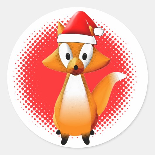 Schattigee Cartoon Fox Dier met Santas Pet Rood Ronde Sticker (Voorkant)